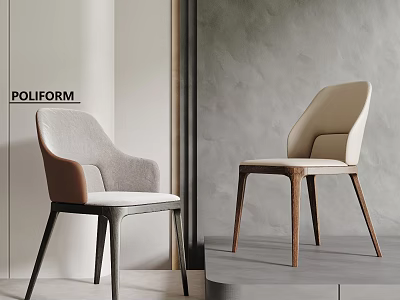 Modern Dining Chairs With Fabric Upholstery And Wood Legs Showcased Against Gray Wall 3d model