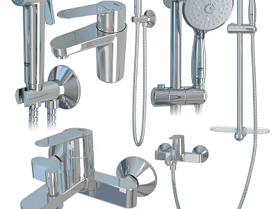 Modern Chrome Bathroom Shower Head Set With Handheld Sprayer And Faucet Components 3d model
