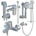 Modern Chrome Bathroom Shower Head Set With Handheld Sprayer And Faucet Components