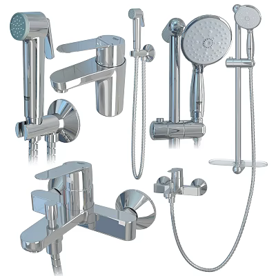 Modern Chrome Bathroom Shower Head Set With Handheld Sprayer And Faucet Components 3d model