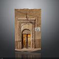 Traditional Wooden Door In Old Architecture With Arched Frame And Decorative Carvings
