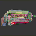 Detailed Automotive Engine With Metallic Structure And Red Components