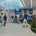 Cultural Center Interior With Visitors Exploring Exhibition Murals Digital Screens And Decorative Flags