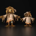 Game Movie Scarecrow Characters With Straw Made Bodies Clothed In Tattered Outfits Holding Hands