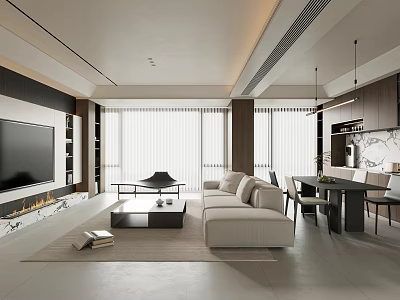 Modern Minimalist Open Plan Living And Dining Area 3d model
