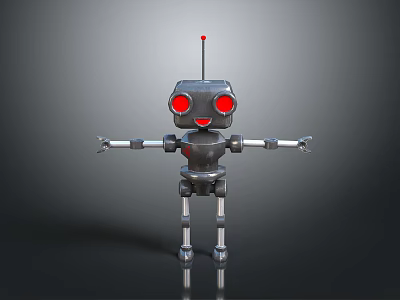 Game Movie Character Robot With Red Eyes Black Body Silver Arms And Antenna 3d model