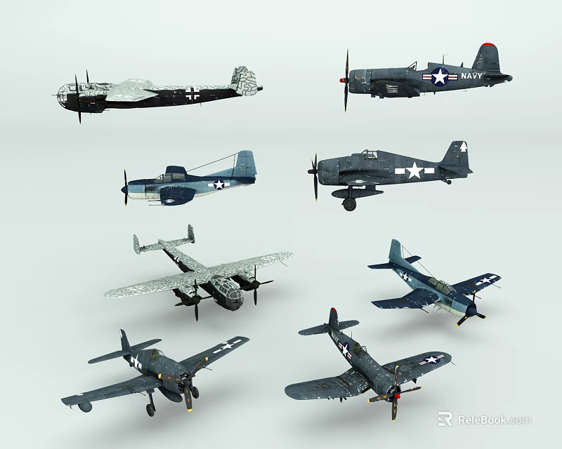 Vintage Fighter Plane Models Collection With Various Classic Designs On 3d model