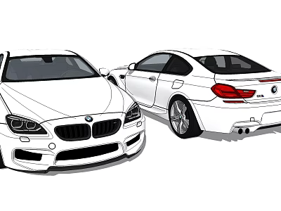 White BMW Coupe Car Sketch Illustration With Front And Rear View Design 3d model