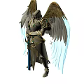 Game And Movie Character With Golden And Blue Wings In Armored Outfit Holding A Sword