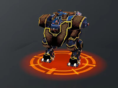 Sci Fi Biomechanical Character With Mechanical Legs And Orange Glow Base 3d model