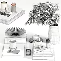 Decorative Ornament Set with Green Plant Books Candle Cup and Vase