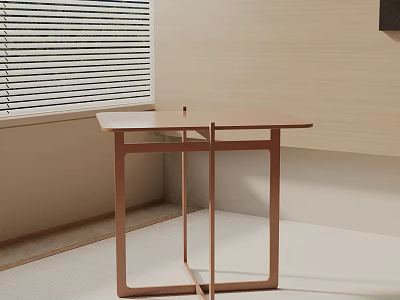 Modern Minimalist Light Wood Side Table With Window Blinds And Light Wooden Walls 3d model