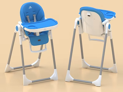 Practical Blue And White Children's High Chair With Tray Seat And Gray Frame 3d model