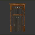 Traditional Wooden Gate With Intricate Iron Grille And Carved Frame Design