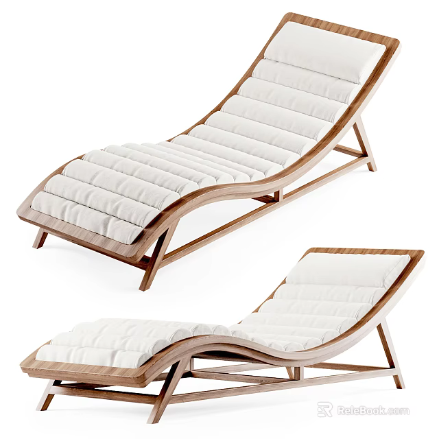 Modern Wooden Frame Lounge Chair With White Cushioned Seat And Comfortable Design 3d model 