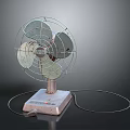 Vintage Retro Electric Fan Featuring Metal Grille Blades Base And Power Cord