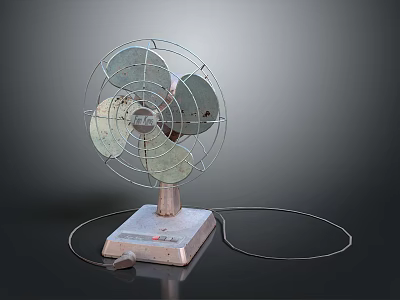 Vintage Retro Electric Fan Featuring Metal Grille Blades Base And Power Cord 3d model