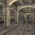 Abandoned Subway Station With Rail Tracks Iron Fences Arched Structures And Brick Stone Walls