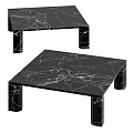 Modern Black Marble Coffee Table Set With Veined Surface And Sturdy Legs 3d model