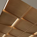 Modern Wooden Ceiling Design With Square Panels Recessed Lighting And Natural Grain