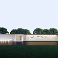 Modern White Building Exterior Wall With Bird Patterns Lawn Trees And Lighting 3d model