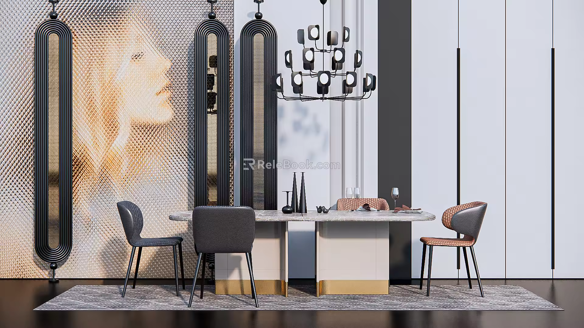 Modern Dining Table and Chair Combination 3d model