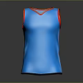 Blue Sleeveless Vest With Orange Trim On Collar Cuffs Gray Gradient Background And Reflection Effect
