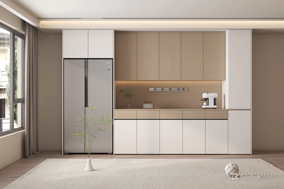 Modern Luxury Wine Cabinet with Glass Doors and Wooden Storage for Home Bar 3d model 