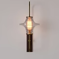 Wall Lamp with Brass Frame Transparent Glass Shade Striped Design Illuminated Mounted on Light Wall