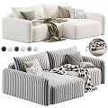 Double Sofa with Striped and Solid Color Options Pillows and Blanket for Living Room Interior