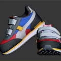 PUMA Children's Multicolor Sneakers With Velcro Straps And Yellow Sole