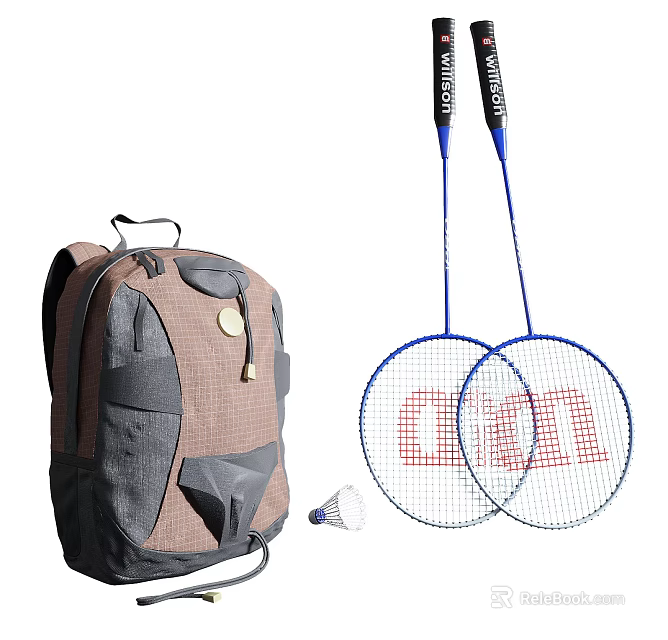 Sports Backpack With Badminton Rackets And Shuttlecock For Outdoor Activities 3d model 