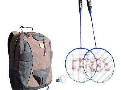 Sports Backpack With Badminton Rackets And Shuttlecock For Outdoor Activities 3d model