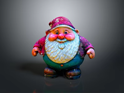 Gnome Decorative Doll With Red Purple Glitter Hat White Beard And Green Clothes 3d model