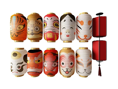New Chinese Lantern Japanese Element Lantern National Tide Pattern Lantern Beijing Opera Element Lantern Japanese Pattern Lantern 3d model