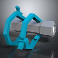 Blue Mechanical Clamp Equipment With Gray Hexagonal Component And Geometric Structure