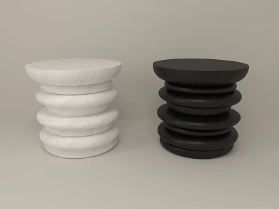 Modern White And Black Marble Side Tables With Stacked Disc Design 3d model