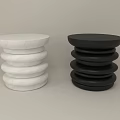 Modern White And Black Marble Side Tables With Stacked Disc Design