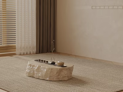 Minimalist Living Room Sofa Coffee Table Set With Neutral Fabric And Wooden Accents 3d model