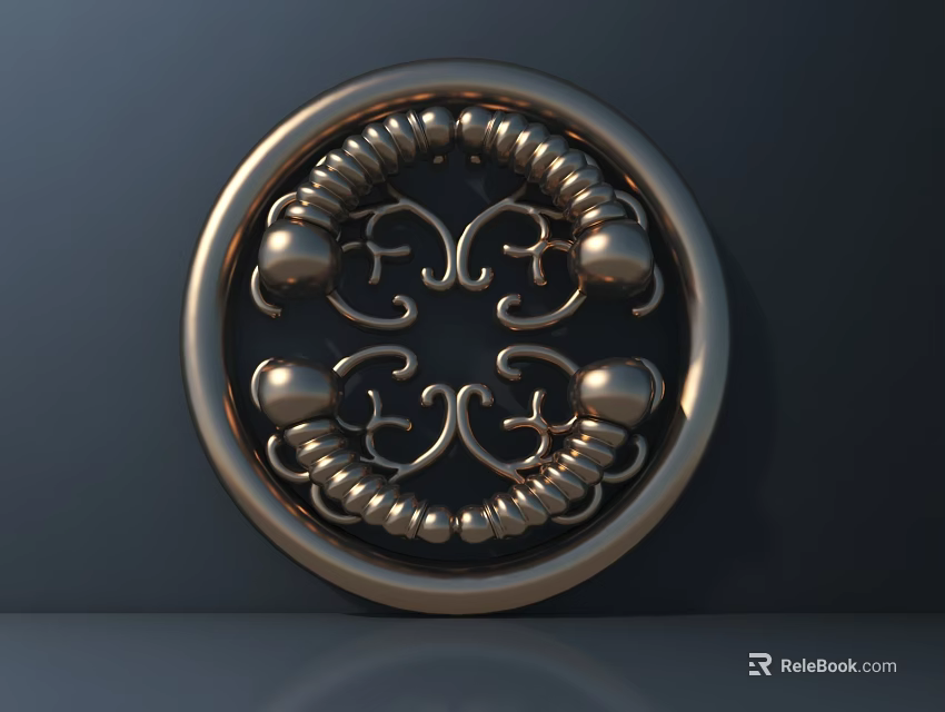 Decorative Circular Brass Handle with Intricate Swirl Patterns and Ornate Design 3d model 