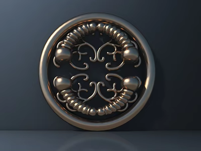 Decorative Circular Brass Handle with Intricate Swirl Patterns and Ornate Design 3d model