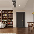 Stylish Living Dining Room Interior Design With Brown Sofa Bookshelf And Chandelier