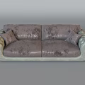 Classic Gray Leather Two Seater Sofa With Tufted Arms And Decorative Pillows 3d model