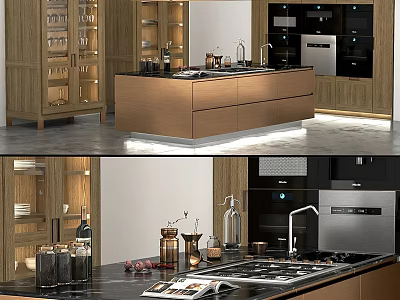 Elegant Modern Kitchen Interior With Wooden Cabinets Island Countertop And Appliances 3d model