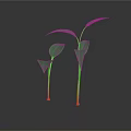 Green Seedlings with Stems and Leaves on Dark Background and Visible Reflections