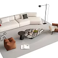 Cream L Shaped Sofa And Marble Coffee Table Set With Armchair Floor Lamp And Rug