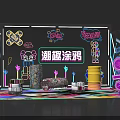 Trendy Fun Graffiti Photo Spot with Neon Lights and Colorful Decorations