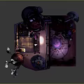 Cartoon Magical Workshop Scene With Colorful Buildings Whimsical Machines Glowing Potions And Tiny Characters