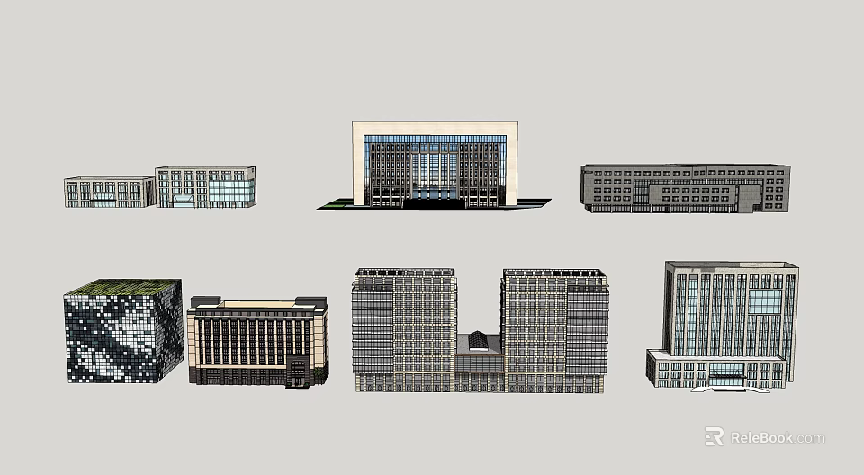 Collection of Modern Office Buildings Featuring Different Architectural Designs And Glass Exteriors 3d model 