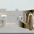 Stylish White Toned Clothing Store Interior With Mannequin Display Racks And Brown Curtains